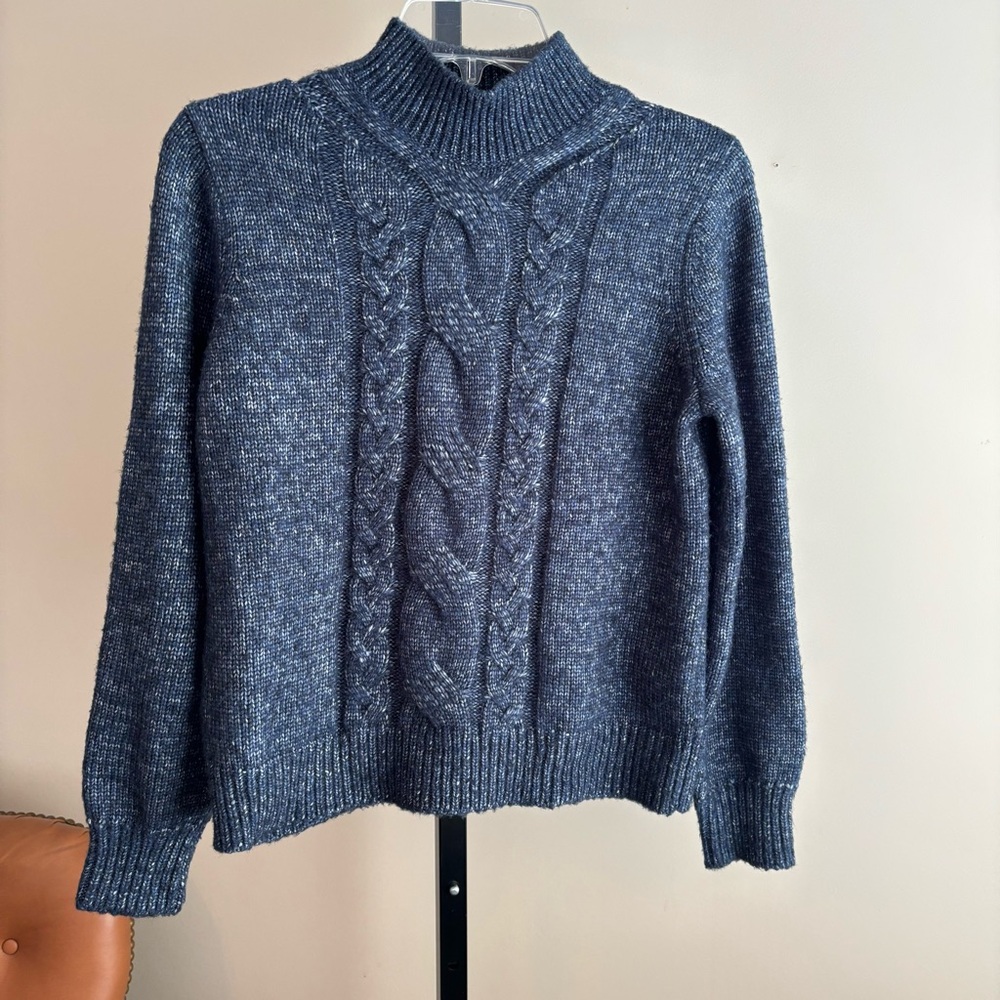 Banana Republic Blue Cable Knit Pullover Turtleneck Sweater